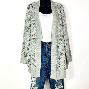 NWT American Eagle Size M Women's Gray Oversized Crochet Knit Cardigan Sweater